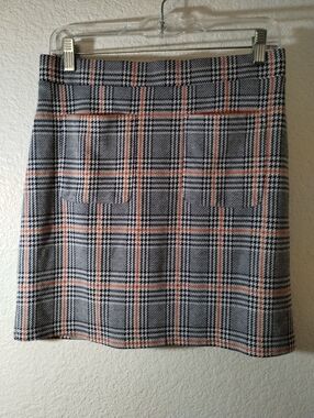 Modcloth Plaid Mini Skirt Blue White Orange Patch Pockets sz Medium